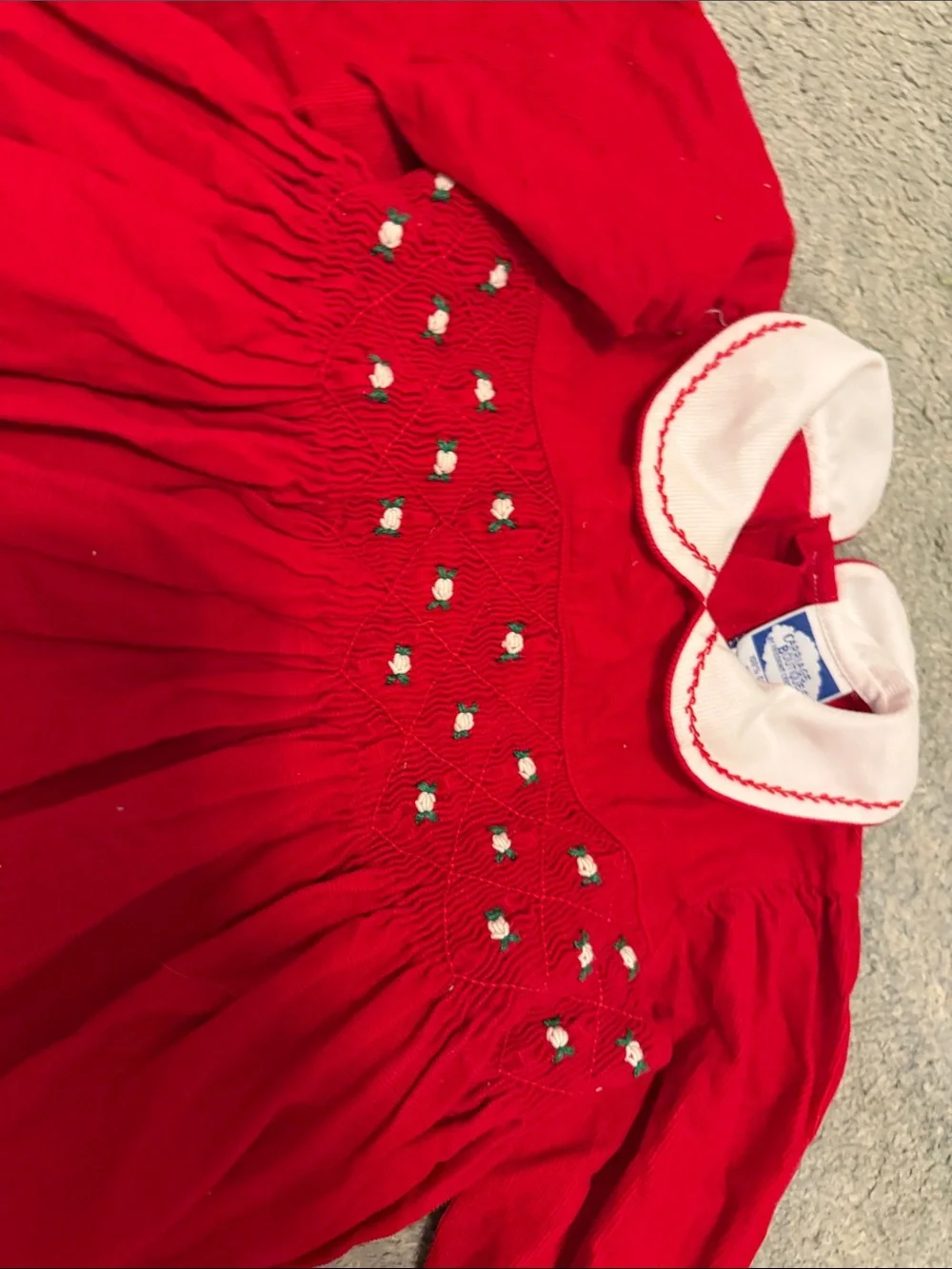 Red Girls’ Peter Pan Collar Smocked Christmas corduroy Dress